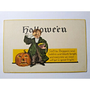 Nash Halloween Postcard Vintage Series 38 Wizard Warlock Goblins Ghosts Poem